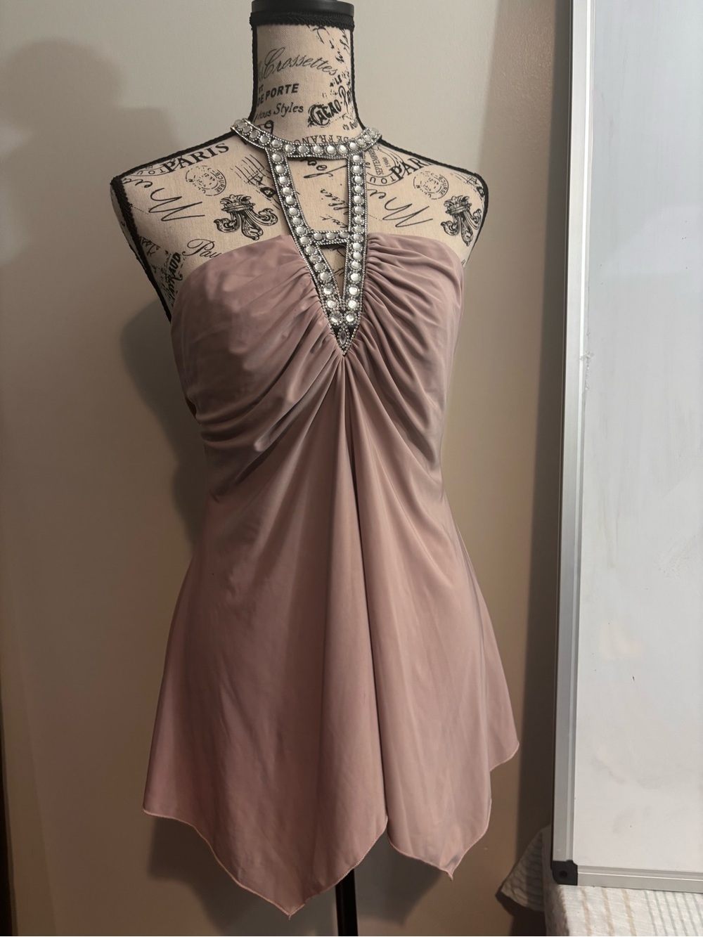 Embellished Halter Neck Pink Dress